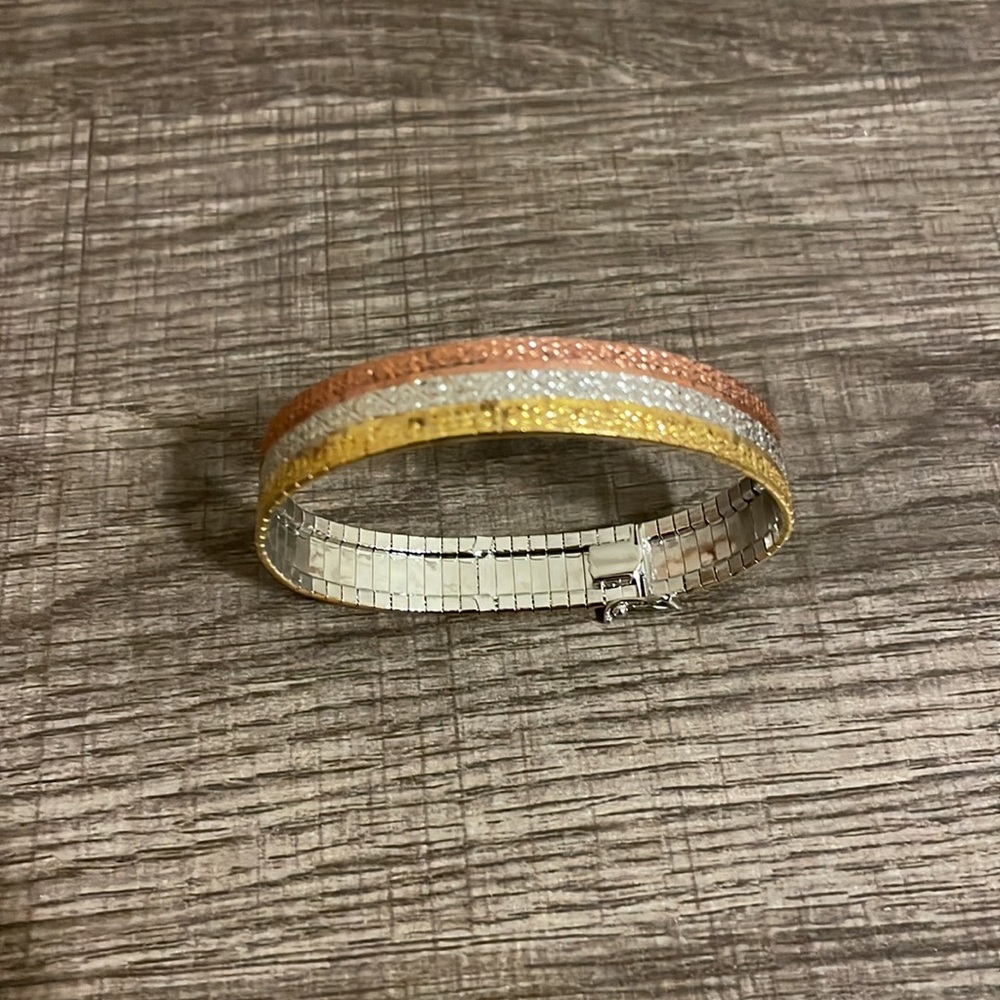 MILOR ITALIAN TRI COLOR GOLD PLATED 925 STERLING SILVER BRACELET.